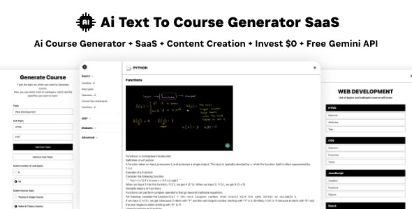 Ai Course Generator v1.0 - 文本到课程 SaaS Ai 视频和图像内容支付赚取 Gemini React 管理员
